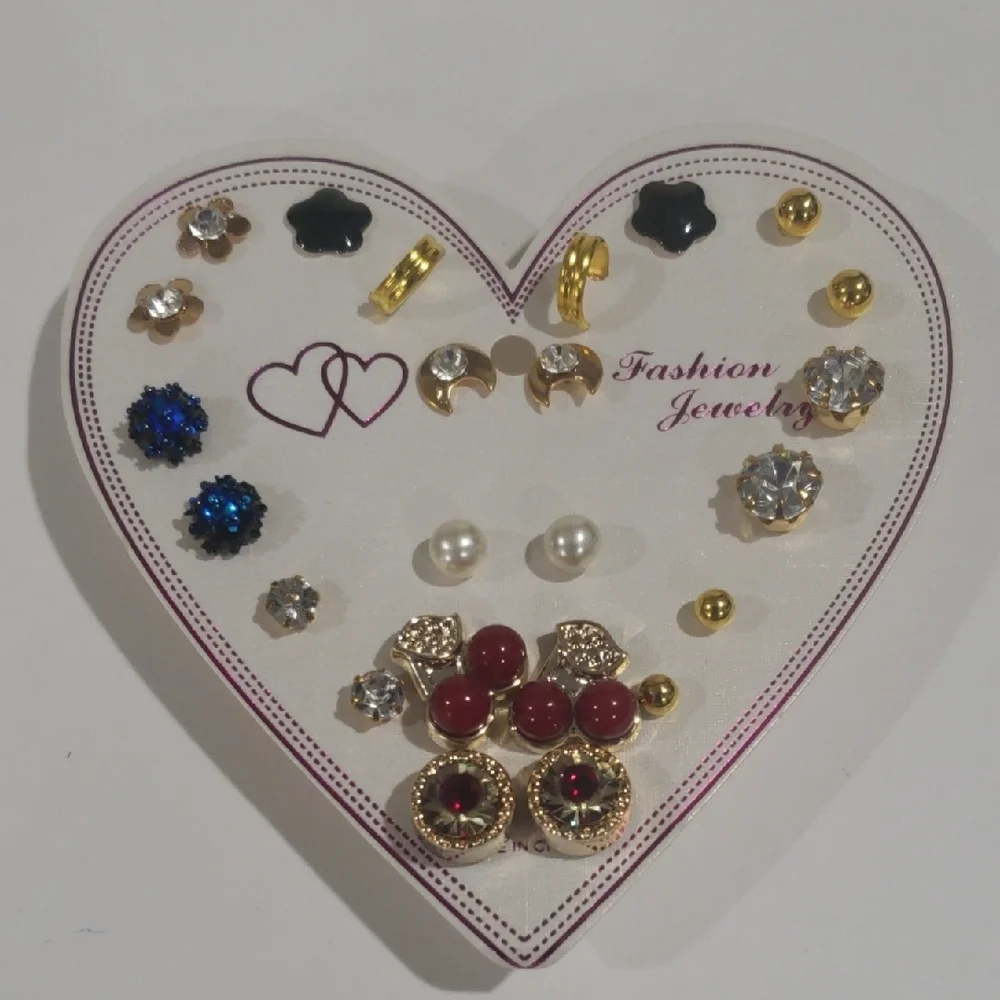 Elegant Set of 12 Different Shape Colorful Stud Earrings Women's Fashion Jewelry